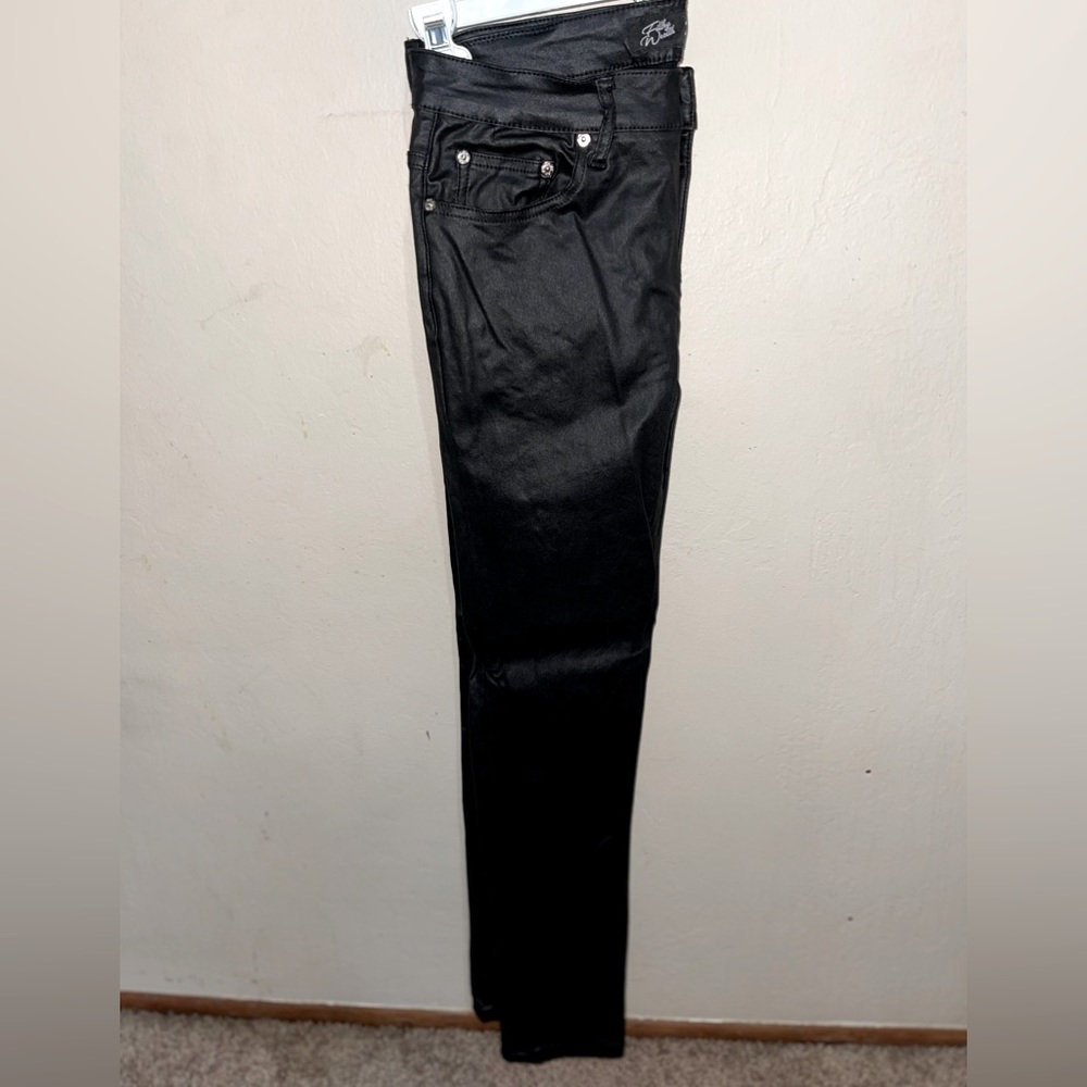 FILTHY WEALTH CLOTHING BLACK WAX DENIM PANTS. Size: 36